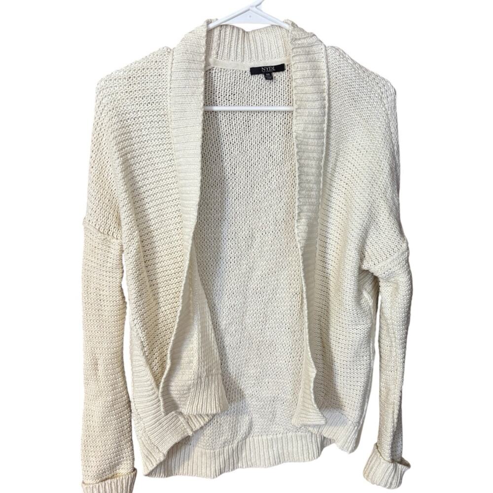 NYDJ Open Front Shawl Collar Cardigan Cream Womens XS Boho Capsule Wardrobe